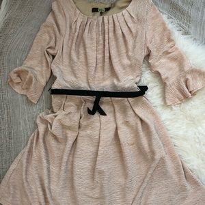 Cream sheen formal dress with cinch belt